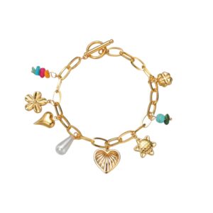 Floral Heart Charm Bracelet
