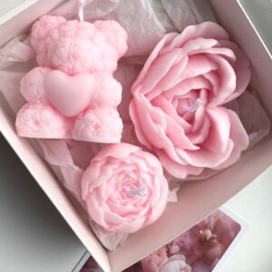Heart rose teddy 3pcs candle gift box