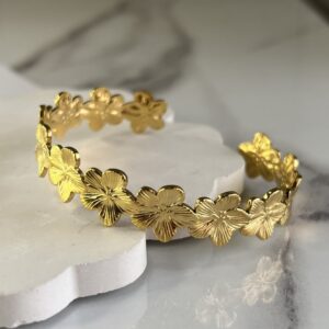Chunky Gold Flower Open Bangle