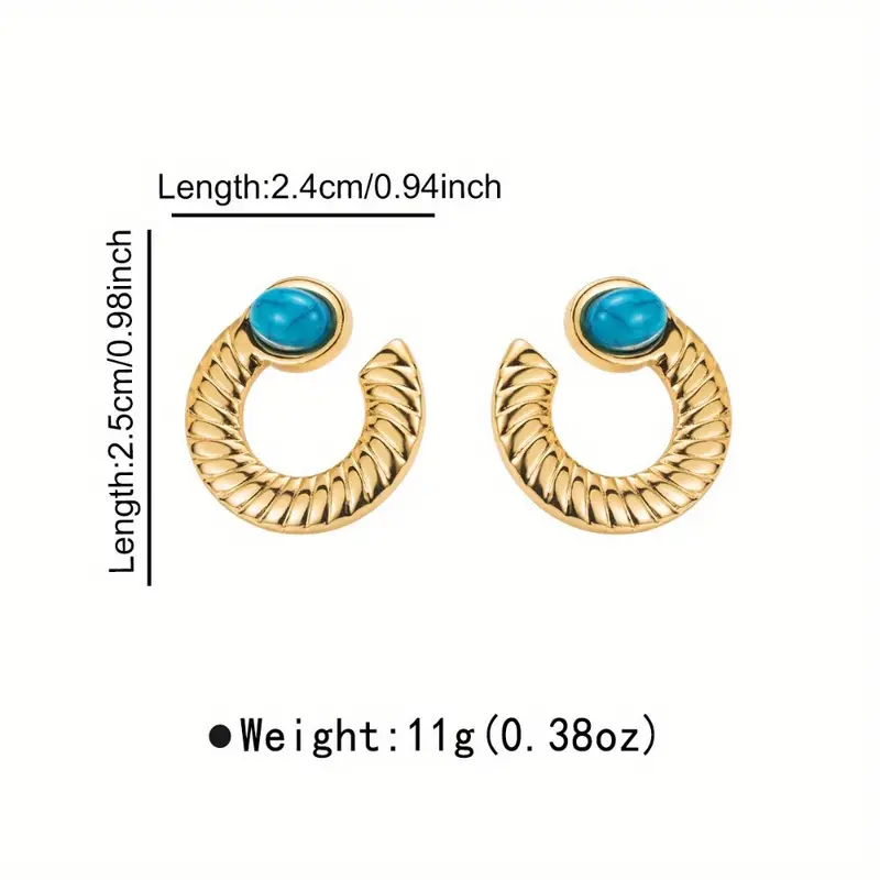Turquoise Stone Hoop Earrings - Image 3
