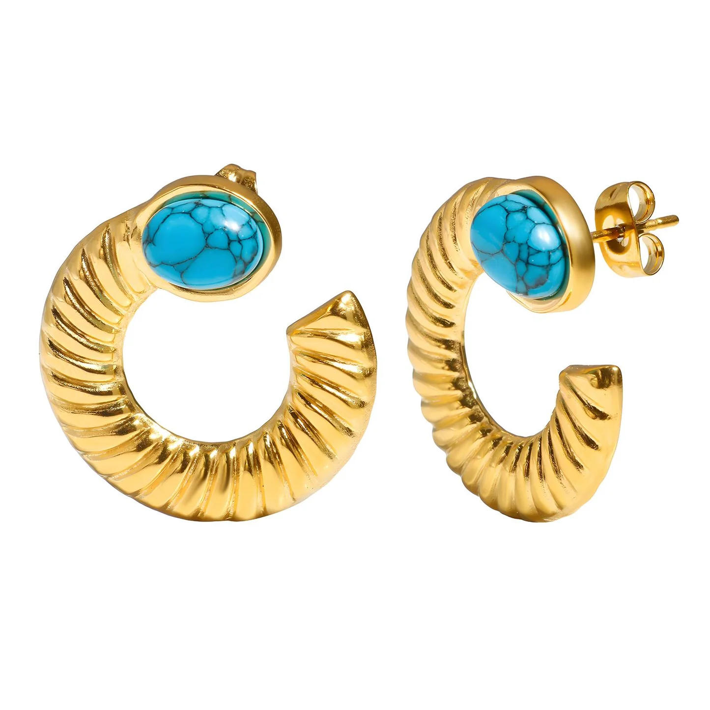 Turquoise Stone Hoop Earrings - Image 2