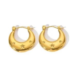Crescent Star Stamped Hoop Earring
