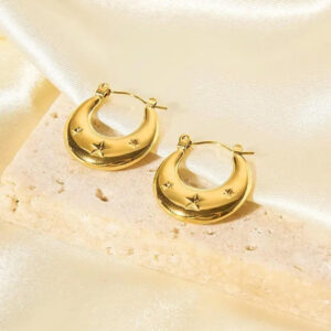 Crescent Star Stamped Hoop Earring