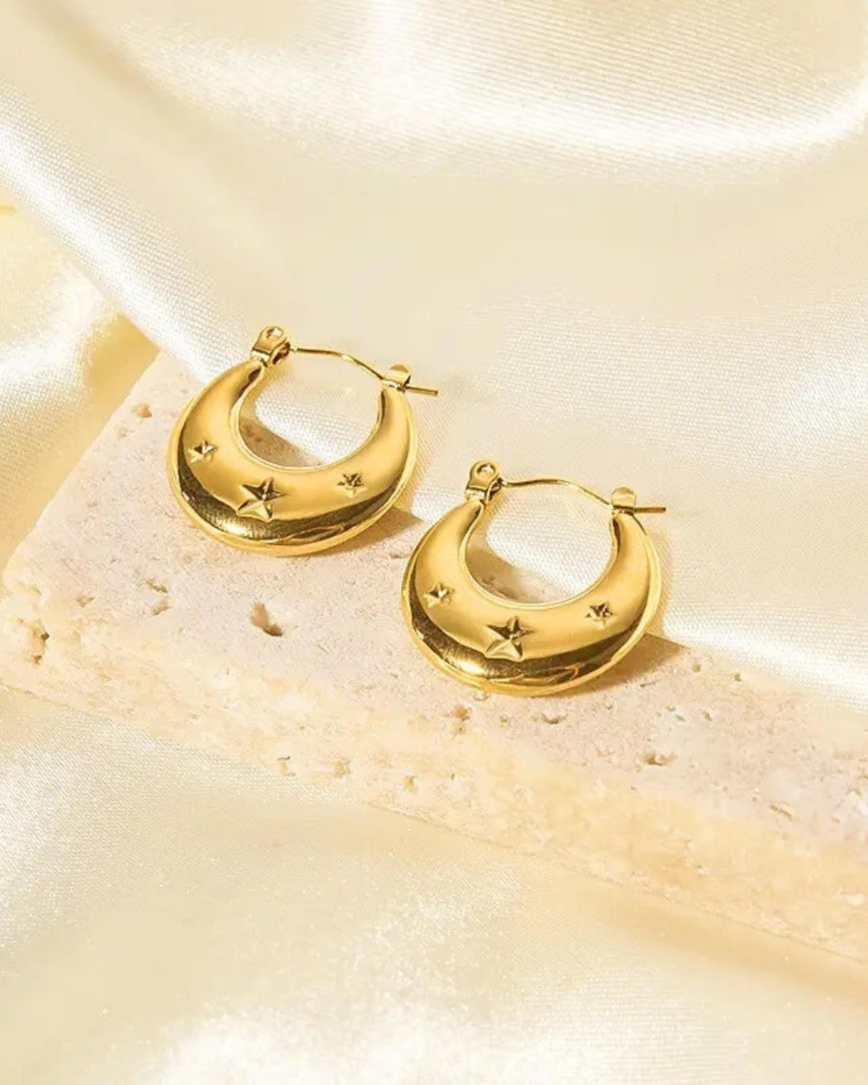 Crescent Star Stamped Hoop Earring