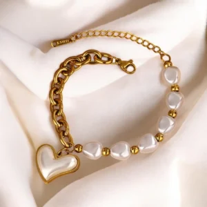 Pearl heart charm bracelet