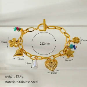 Floral Heart Charm Bracelet