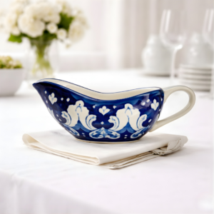 Hand-Painted Blue Pottery Gravy Boat / Raita Pot
