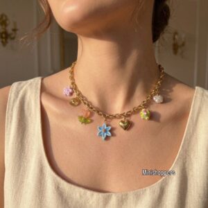 Beach heart flower charm necklace