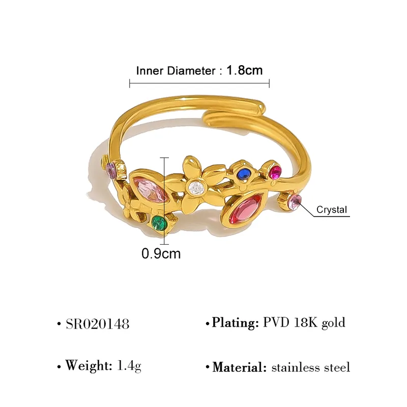 Multi Color Crystal Floral Stainless Steel Ring - Image 3