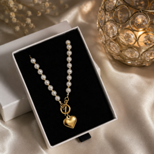 Coated Heart stainless steel pearl necklace