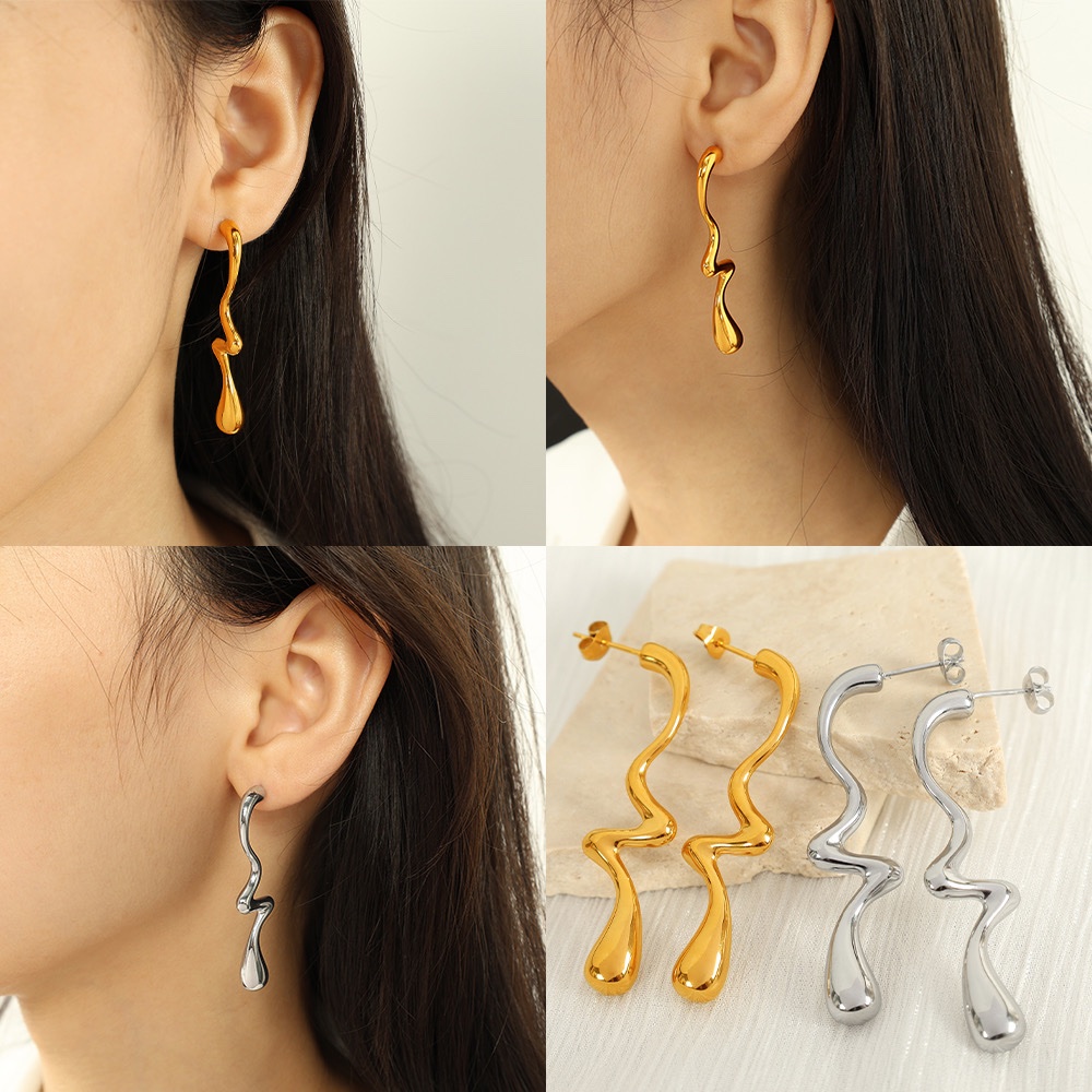 Geometric irregular stainless earrings - Image 2