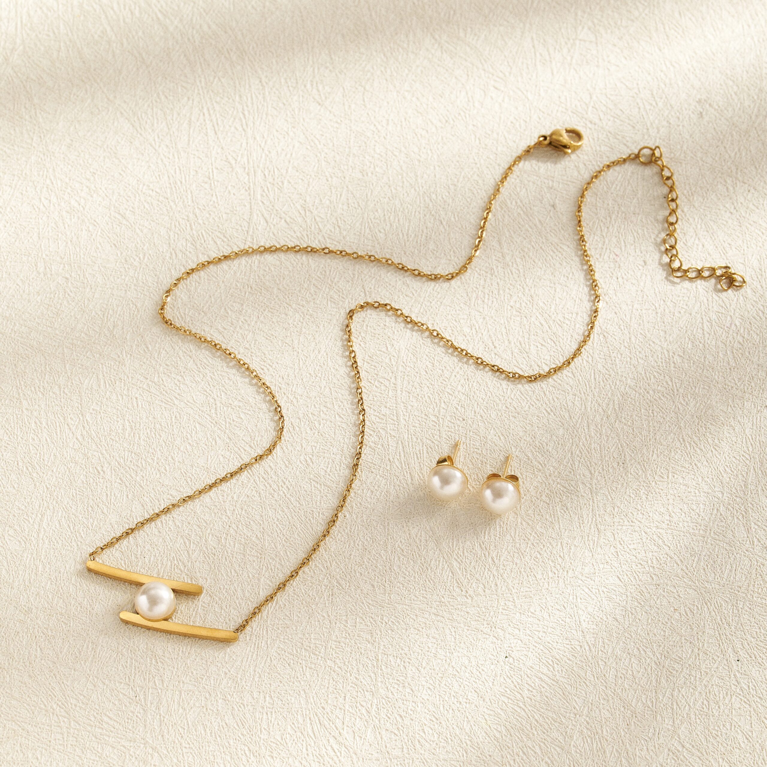 18K gold plated pearl set - Image 2