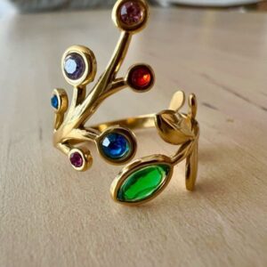 Multi Color Crystal Tree Branch Stainless Steel Ring