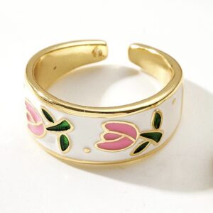 Enamel Tulips gold plated copper ring
