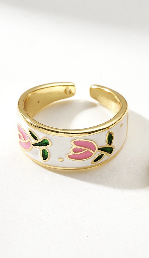 Enamel Tulips gold plated copper ring