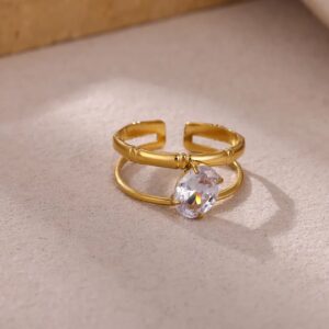 Vintage zircon stainless steel ring