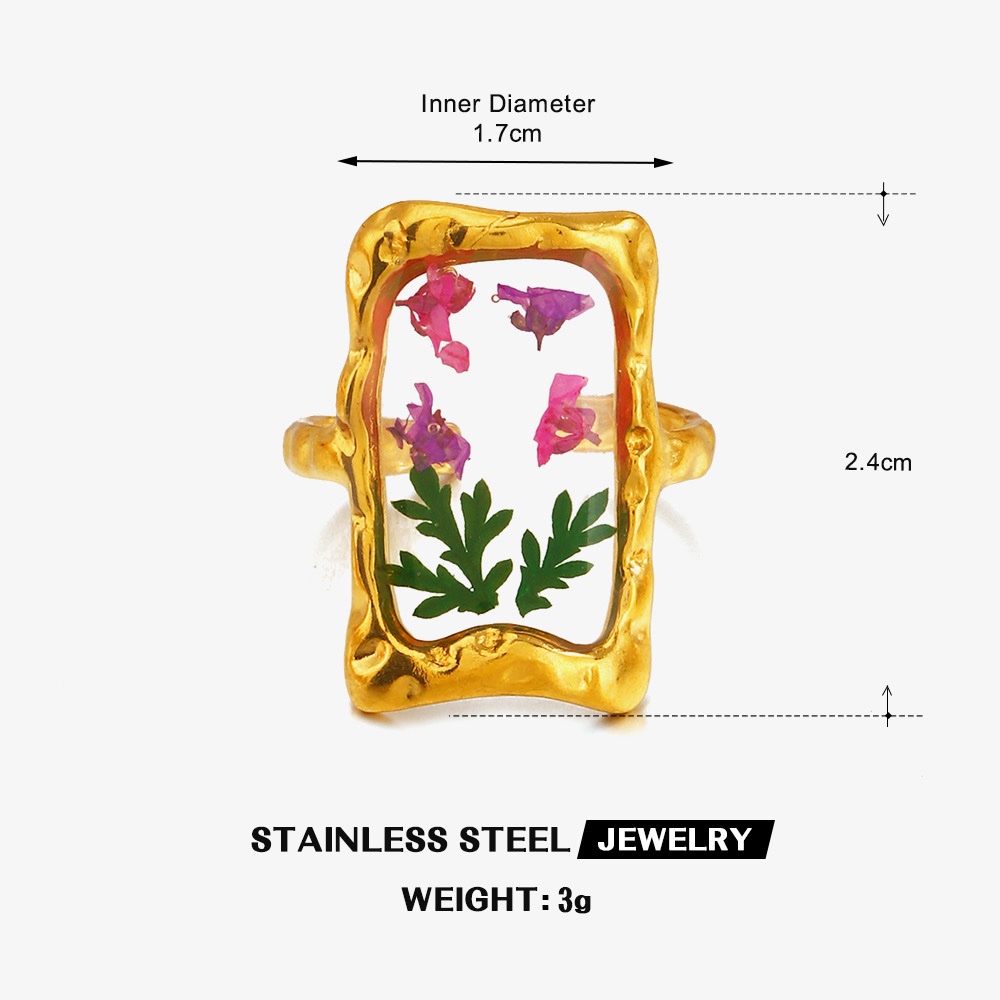 Stainless steel Resin flower ring - Image 2