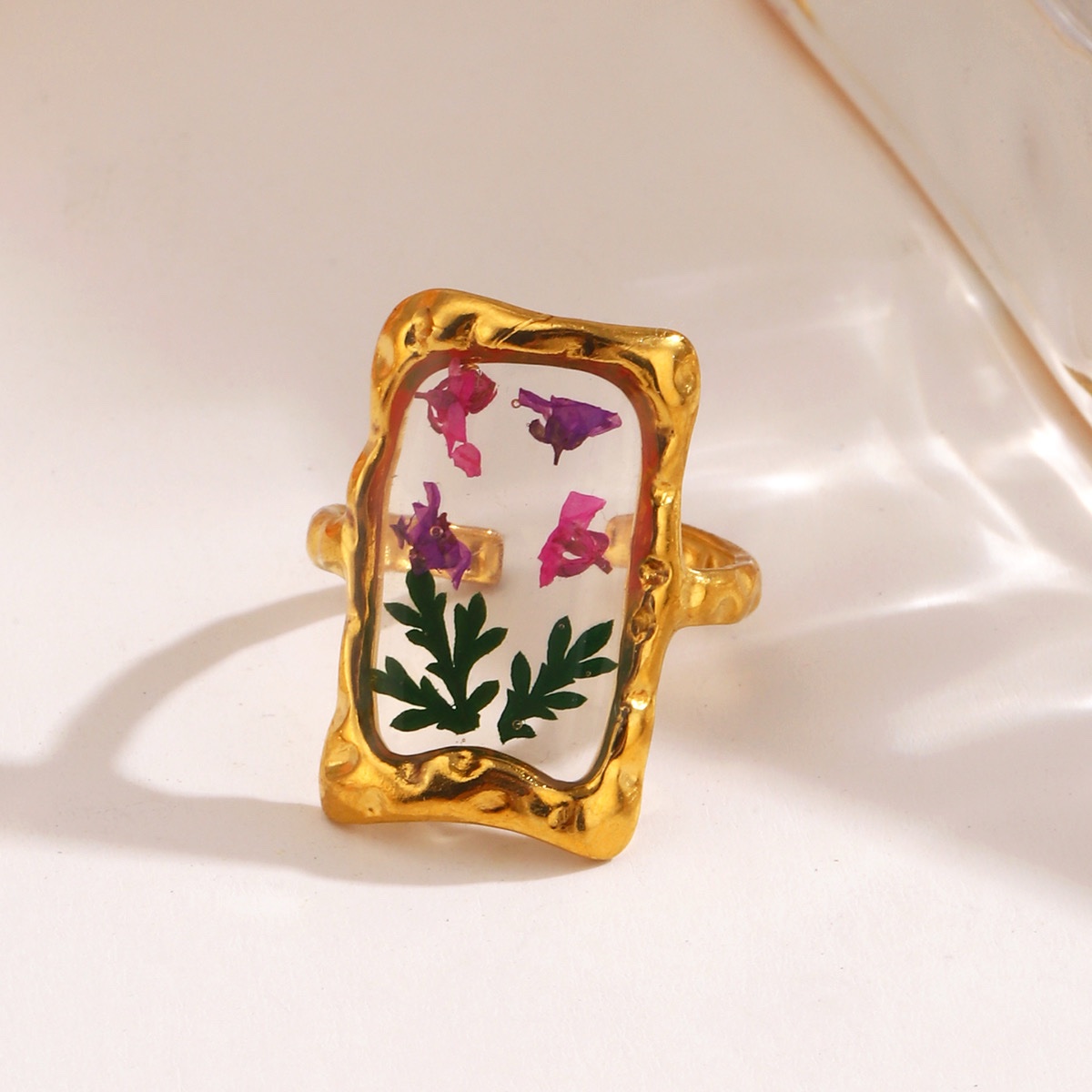 Stainless steel Resin flower ring