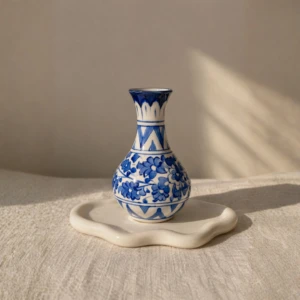 Hand-Painted Blue Pottery 6-Inch Ceramic Vase