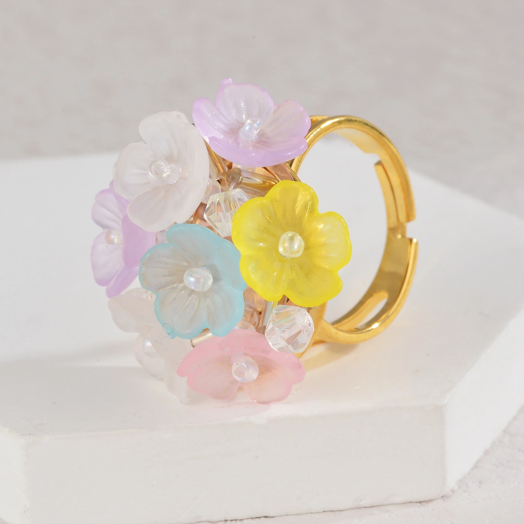 Acrylic flower stainless steel ring - Image 2