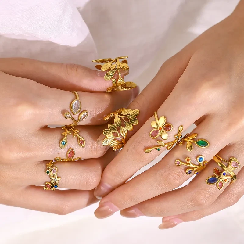 Multi Color Crystal Tree Branch Stainless Steel Ring - Image 4