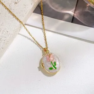 Tulip enemaled stainless steel pendant