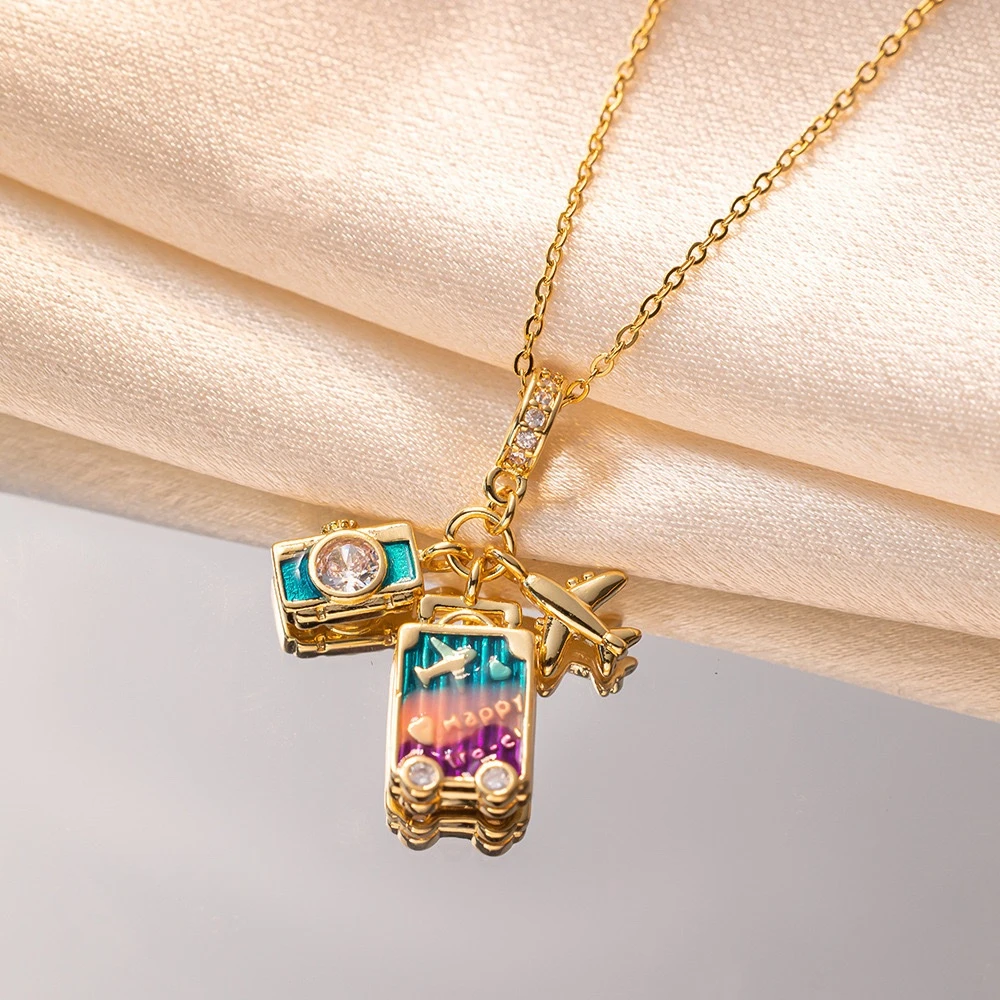 Rhinestones travel charms necklace